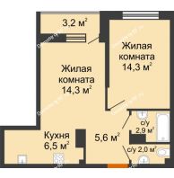 2 комнатная квартира 47,2 м² в ЖК Самолет, дом 4 очередь - Литер 22 - планировка