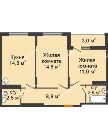 2 комнатная квартира 57,53 м² в Макрорайон Амград, дом № 4