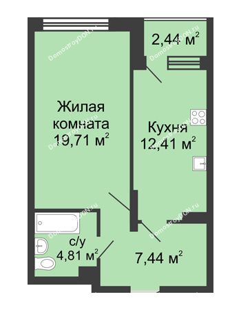 1 комнатная квартира 46,62 м² - ЖК Гвардейский-2