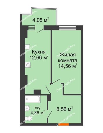 1 комнатная квартира 41,73 м² в ЖК Сердце Ростова 2, дом Литер 8