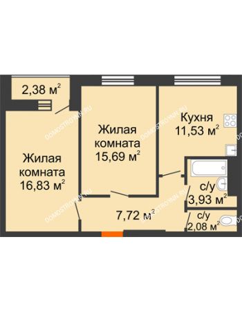 2 комнатная квартира 58,97 м² - ЖК На Высоте