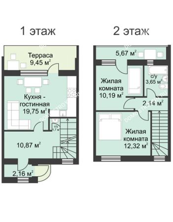 3 комнатная квартира 70 м² в КП Фроловский, дом № 7 по ул. Восточная (70м2 и 80м2)