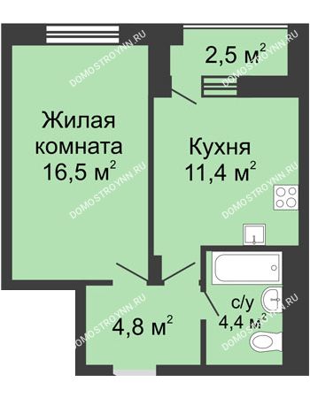 1 комнатная квартира 38,35 м² в ЖК Октава, дом № 4