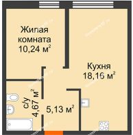 1 комнатная квартира 38,2 м² в ЖК Сердце Сибири, дом Квартал Нефтяников, ГП-1 - планировка