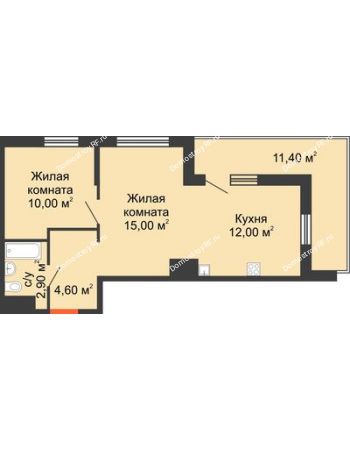 2 комнатная квартира 47,9 м² в ЖК Грани, дом Литер 2