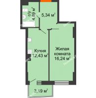 1 комнатная квартира 39,66 м² в ЖК Сердце Ростова 2, дом Литер 1 - планировка