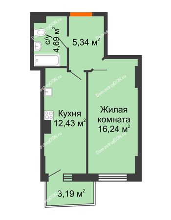 1 комнатная квартира 39,66 м² в ЖК Сердце Ростова 2, дом Литер 4