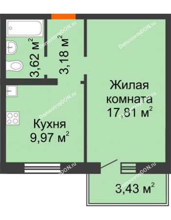 1 комнатная квартира 35,61 м² в ЖК Платовский, дом Литер 4