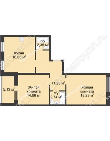 2 комнатная квартира 68,41 м² в ЖК АВИА, дом № 85