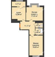 2 комнатная квартира 68,47 м² в ЖК Сердце, дом 1 - планировка