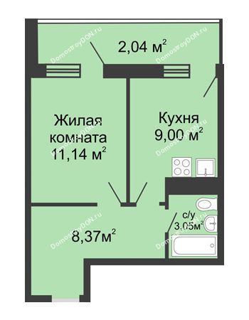 1 комнатная квартира 33,6 м² - ЖК Центральный-2