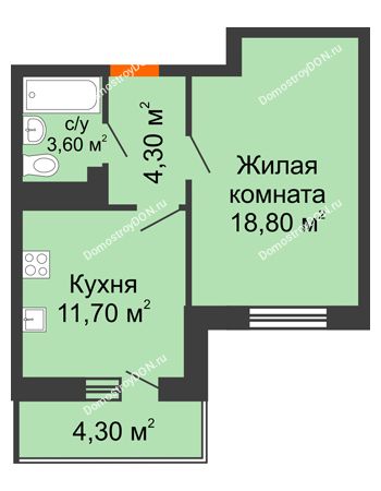 1 комнатная квартира 40,6 м² в ЖК Я, дом  Литер 2