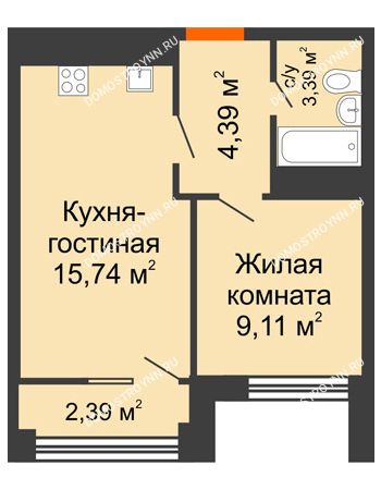 2 комнатная квартира 34,16 м² в ЖК Каскад на Менделеева, дом № 1