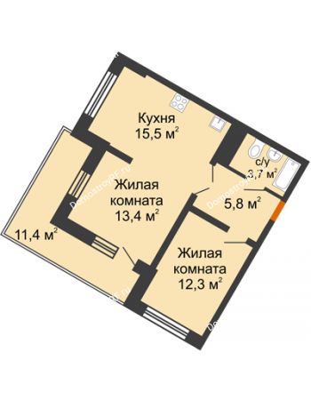 2 комнатная квартира 50,7 м² в ЖК Грани, дом Литер 5