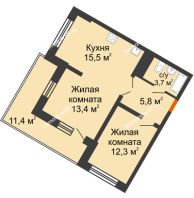 2 комнатная квартира 50,7 м² в ЖК Грани, дом Литер 5 - планировка
