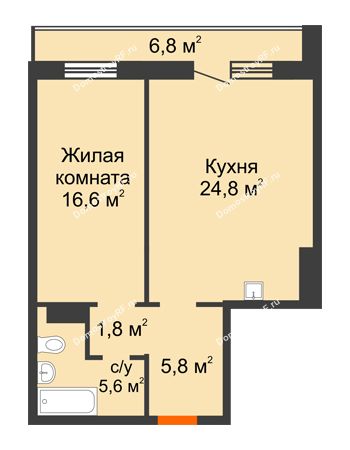 2 комнатная квартира 58 м² в ЖК Курчатова, дом № 10.1