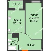 1 комнатная квартира 46,3 м² в ЖК Квартет, дом № 3 - планировка