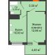 1 комнатная квартира 32,75 м² в ЖК Грин Парк, дом Литер 2 - планировка