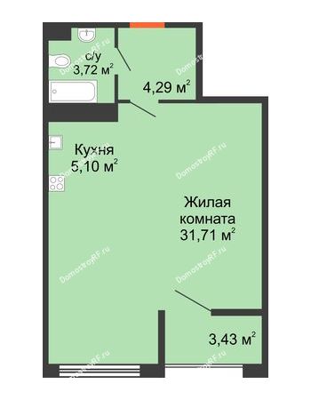 1 комнатная квартира 46,52 м² в ЖК Олимп, дом Литер 1