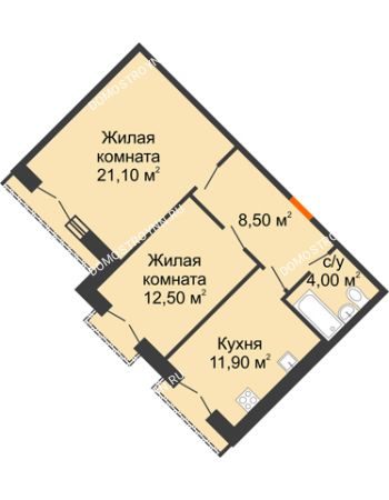 2 комнатная квартира 58 м² - ЖД по ул. Кирова