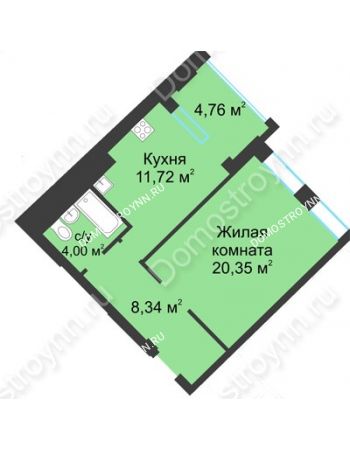1 комнатная квартира 46,79 м² в ЖК Воскресенская слобода, дом №1