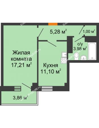 1 комнатная квартира 39,73 м² в ЖК Сокол на Оганова, дом Литер 2