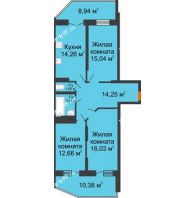 3 комнатная квартира 87,56 м² в ЖК Россинский парк, дом Литер 2 - планировка