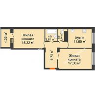 2 комнатная квартира 62,37 м² в ЖК Облака, дом № 2 - планировка