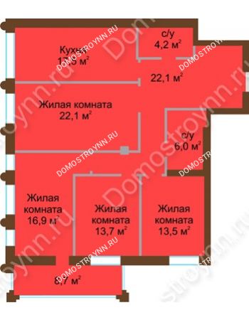 4 комнатная квартира 120,3 м² - ЖД по ул. Почаинская