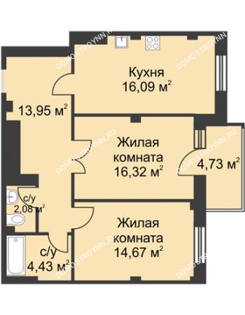 2 комнатная квартира 68,96 м² в ЖК Премиум, дом №1