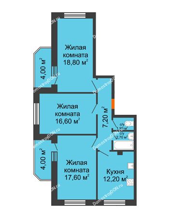 3 комнатная квартира 79,4 м² в ЖК Звездный-2, дом № 1