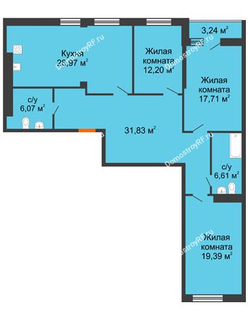 3 комнатная квартира 125,6 м² в ЖК 120 квартал, дом 2 очередь