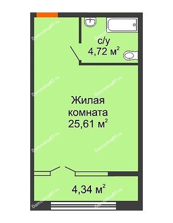 Студия 32,5 м² в ЖК Сердце, дом 1