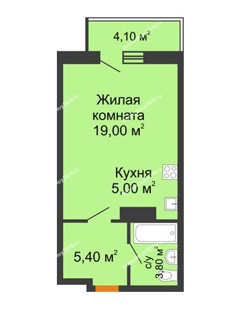 Студия 34,43 м² в ЖК Сокол на Оганова, дом Литер 6