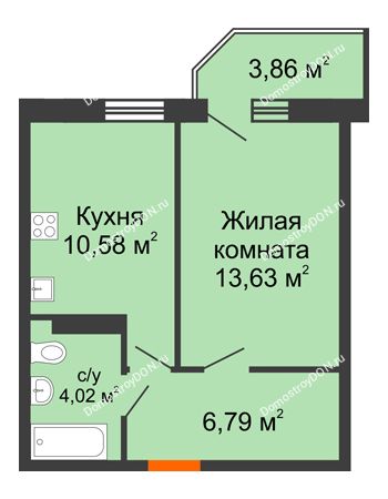 1 комнатная квартира 36,33 м² в ЖК Свобода, дом № 1