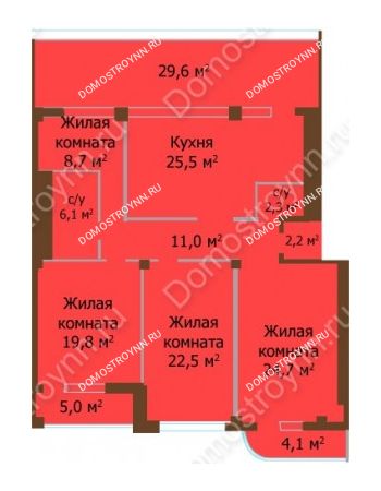 4 комнатная квартира 140,8 м² - ЖК Бояр Палас