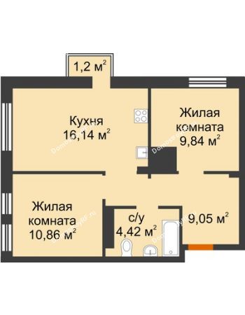 3 комнатная квартира 51,51 м² в ЖК Сердце Сибири, дом № 76, квартал Геологов (ГП-2)