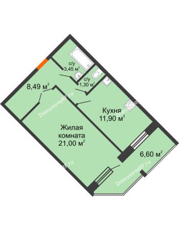 1 комнатная квартира 49,44 м² в ЖК NOVELLA	, дом № 5, секции 1,2