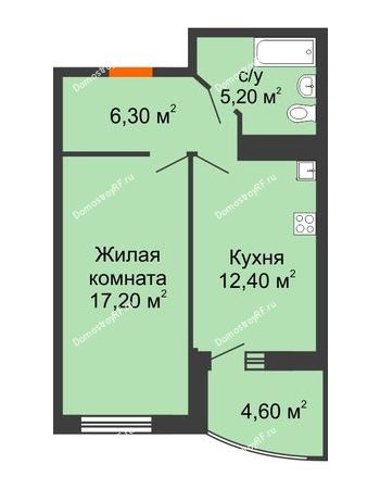 1 комнатная квартира 43,4 м² в ЖК Дружный, дом Литер 2.3