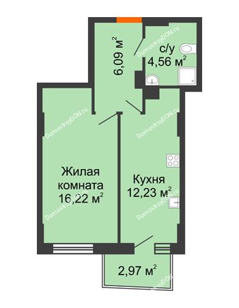 1 комнатная квартира 39,87 м² в ЖК Город у реки, дом Литер 7