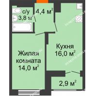 1 комнатная квартира 39,7 м² в ЖК Заречье, дом № 1, секция 2 - планировка