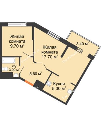 2 комнатная квартира 41,3 м² в ЖК Грани, дом Литер 3