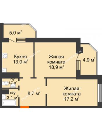 2 комнатная квартира 72,5 м² в ЖК Острова, дом 4 этап (второе пятно застройки)