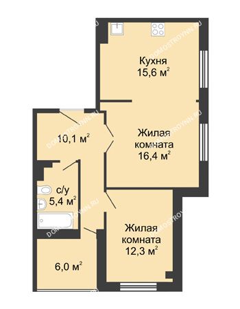 2 комнатная квартира 62,85 м² в ЖК Сердце Нижнего, дом № 35