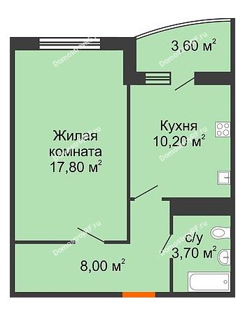 1 комнатная квартира 43,1 м² в ЖК Fresh (Фреш, Белые Паруса), дом Литер 2