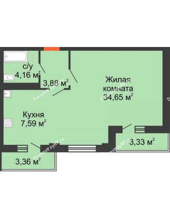 1 комнатная квартира 52 м² в ЖК Красная площадь, дом Литер 3