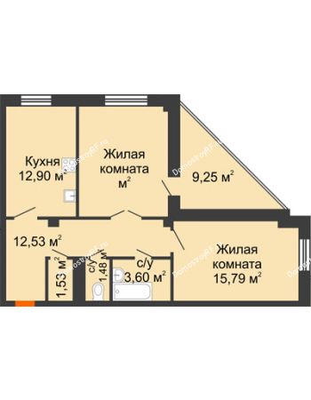 2 комнатная квартира 68,7 м² в ЖК Чернавский, дом 2 этап 
